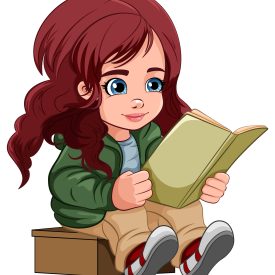 Girl cartoon reading book isolated illustration